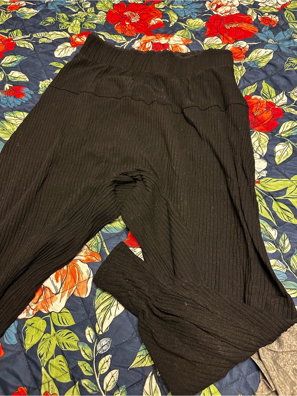 Black Ribbed Wide-Leg Women's harem Pants size M